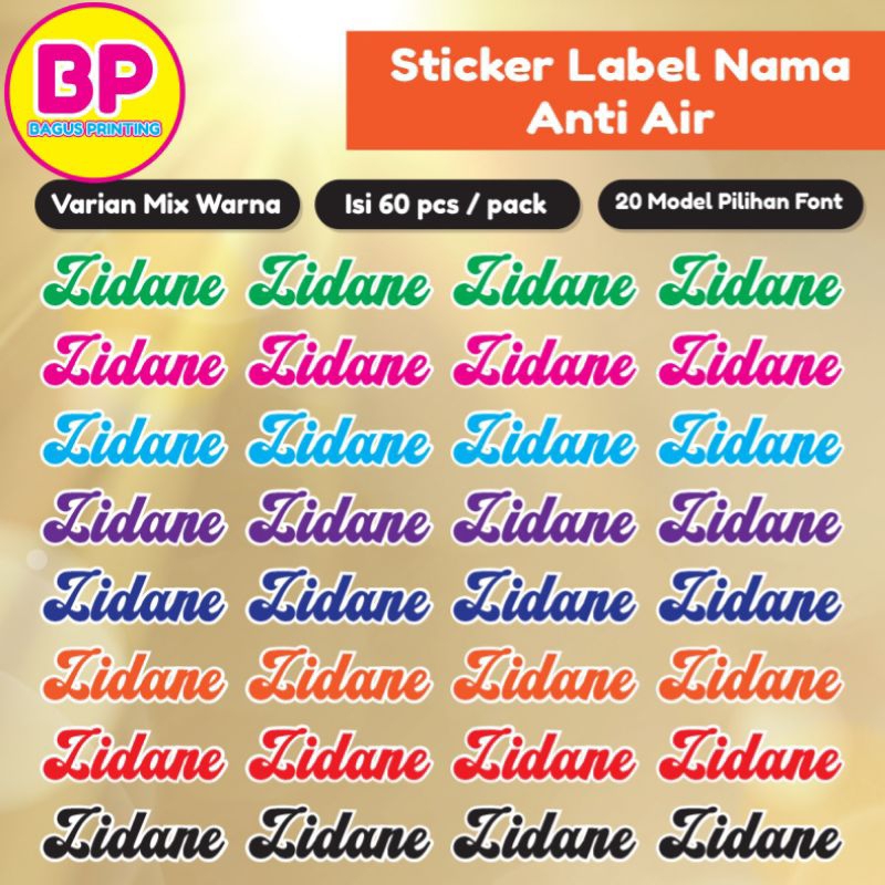 

Isi 60 pcs Stiker Anti Air Sticker Nama Anak Custom Text