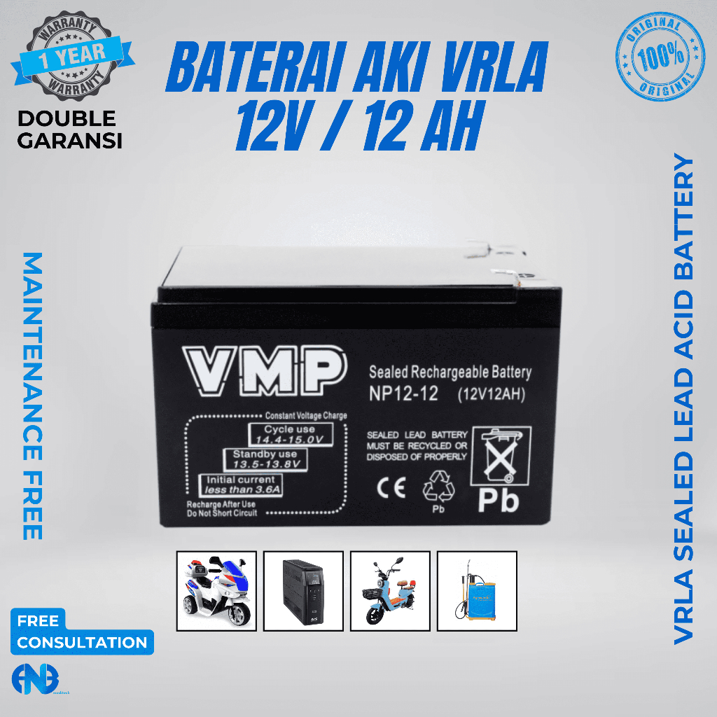 Baterai Aki UPS 12V 12AH 12 AH VMP Aki Baterai Kering VRLA UPS APC ICA