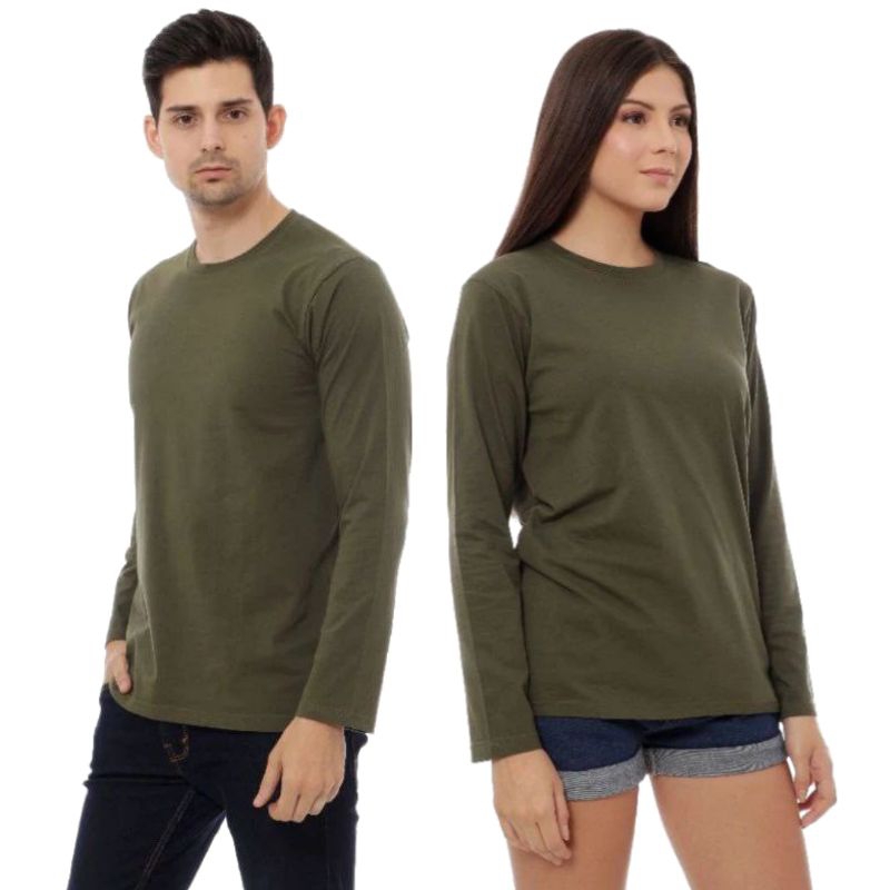Kaos Polos Lengan Panjang Warna Hijau Army Pria dan Wanita
