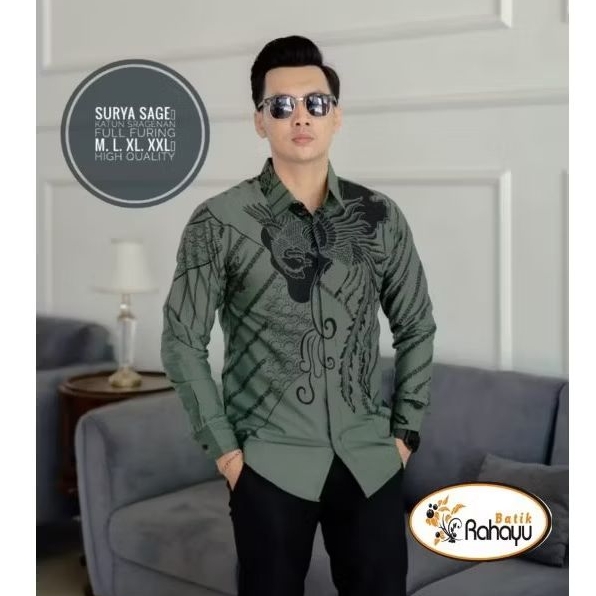 BATIK pria Motif Yacob Hijau pastel Hem Atasan Kemeja Baju Batik Pria Cowok Laki Laki Slimfit Full L
