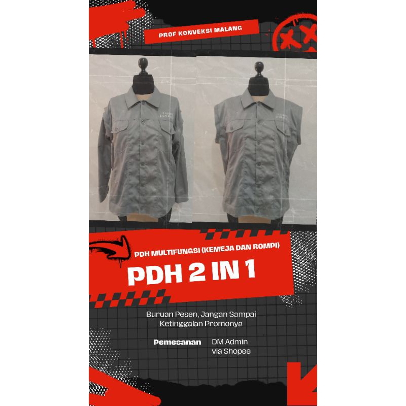 Prof Konveksi Kemeja Seragam Pdh 2 in 1 Bordir Custom satuan kain dan bordir Lengan Panjang Pendek N