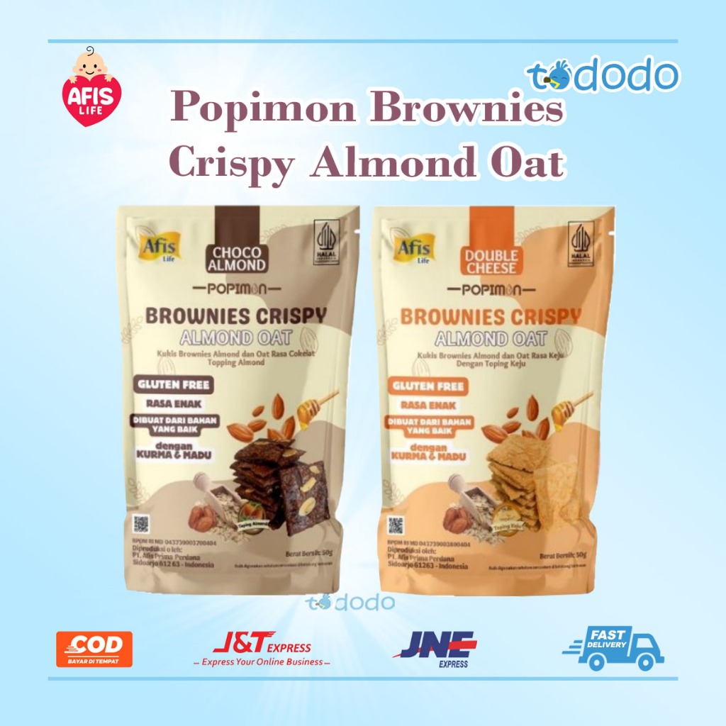 

Kukis Camilan Biskuit Kering Afis Life Popimon Brownies Crispy Almond Oat Snack 50g