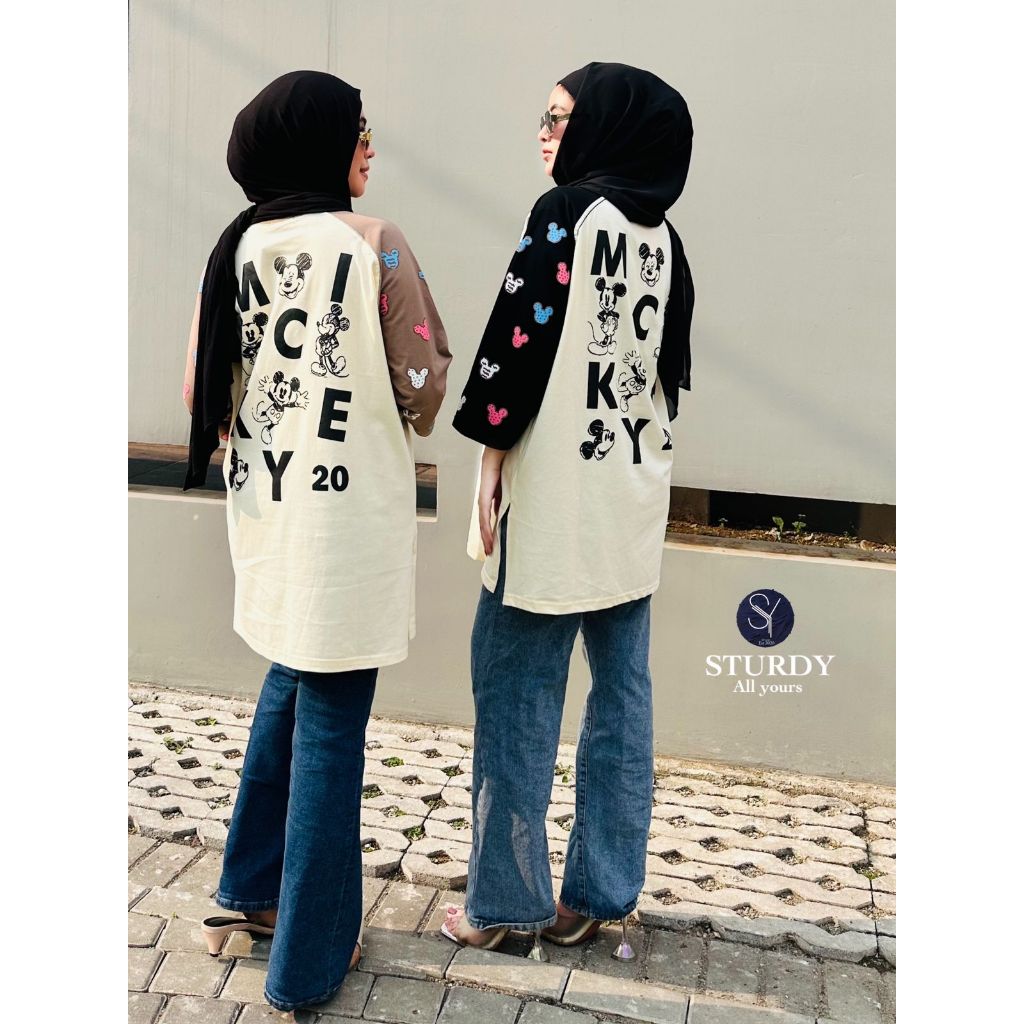 original sturdy kaos oversize wanita bahan kaos lengan 7/8 mickey reglan black best seller