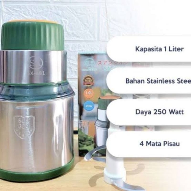 Blender Daging Chopper Stainlees 1Liter 681 Chopper Serbaguna Stainless Steel Stenlis Bleander Logam