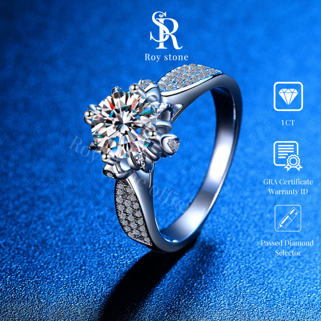 RoyStone - Cincin Wanita Moissanite Sertifikat GRA Original Lapis Emas - Tivani Ring