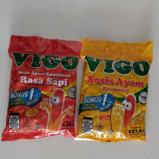 

Sosis Sapi dan Sosis Ayam Merk VIGO Isi 50 + 1 Biji Sosis Sapi dan Ayam Kombinasi Halal