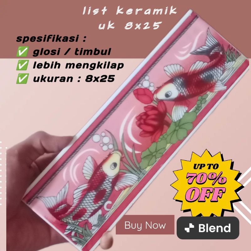 list keramik dinding kamar mandi minimalis motif ikan coy pink ukuran 8x25