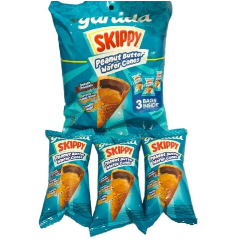 

Garuda SKIPPY Peanut Butter Wafer Cones (1Bag: 3pcs) 45gr - Wafer Cone Rasa Selai Kacang Coklat / Wafer Cone Cokelat Kacang / Skippy Garuda Wafer Cone Rasa Chocolate Kacang / Peanut Butter Chocolate Wafer Cones / Hampers Anak/Snack Ultah Anak/Skippy Murah