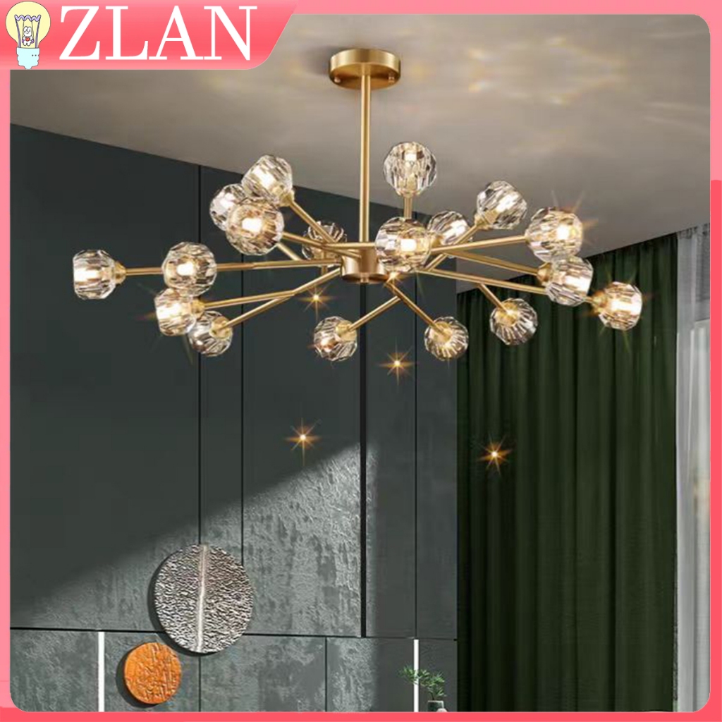 Lampu Ruang Tamu Mewah Lampu Gantung Kristal Emas Lampu Plafon Minimalis Lampu Gantung Hias 3 Warna
