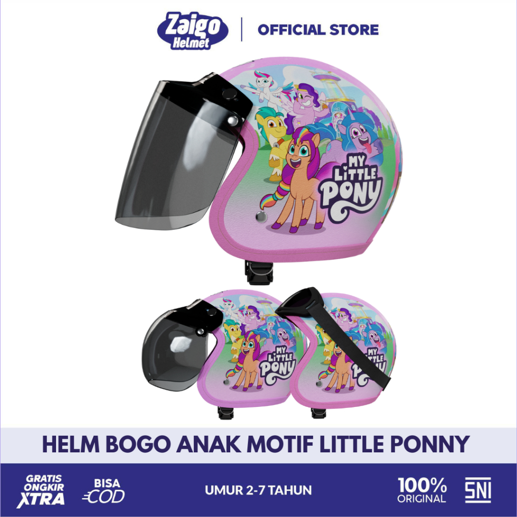 Helm Bogo Anak 2 - 7 Tahun Motif Kartun Pony Untuk Sepeda Edukasi Laki Laki Perempuan Kaca Datar SNI