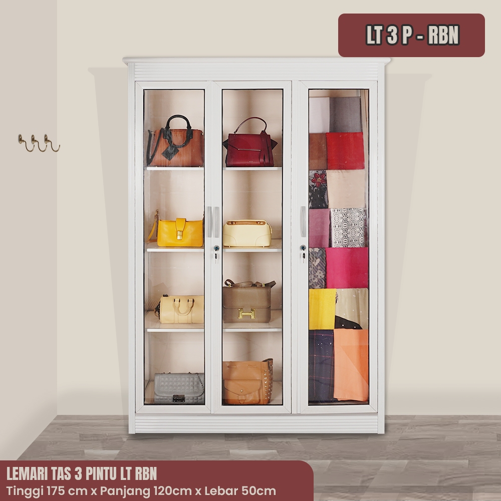 Lemari Kerudung Jilbab Tas Collection 2 Dan 3 Pintu Kaca 4 Tahapan RBN