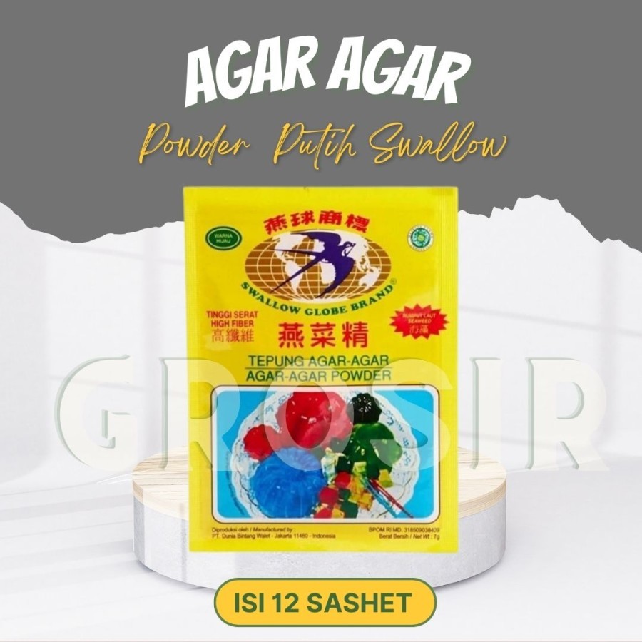 

Agar-Agar Powder Putih Swallow Globe Plain 1 Box Isi 12 Sashet - Halal