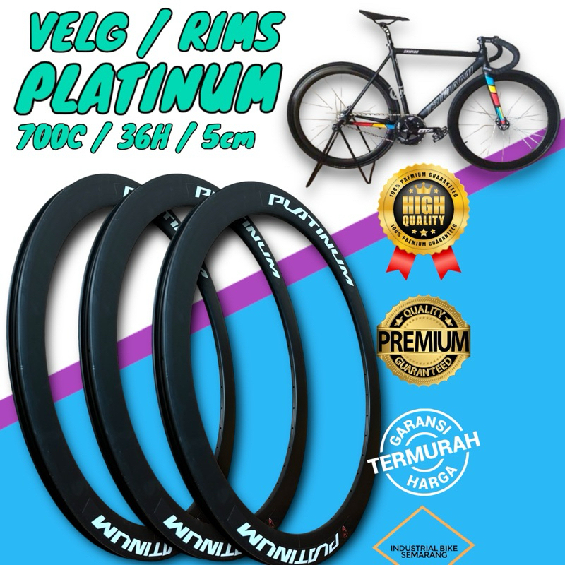 ( 700C PLATINUM HTM / 36H / 5CM ) Velg Rims Rim Velg Sepeda Fixie Aluminium Alloy 5 CM Hitam Doff Do