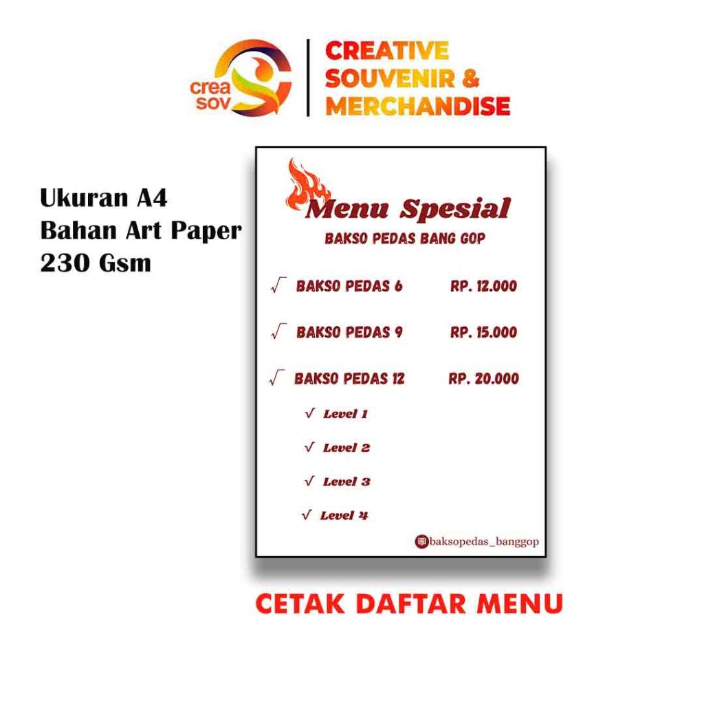 

Creasov, Cetak A4 Daftar Menu Makanan dan Minuman Cafe | Restoran