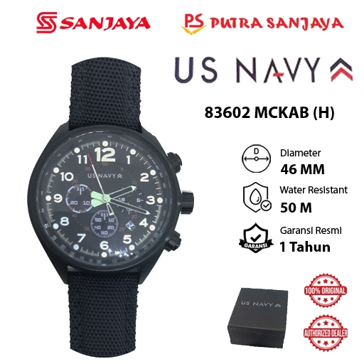 Jam Tangan US NAVY 83602 MCKAB HITAM Pria Original Garansi Resmi 1 tahun Strap Kanvas Nylon