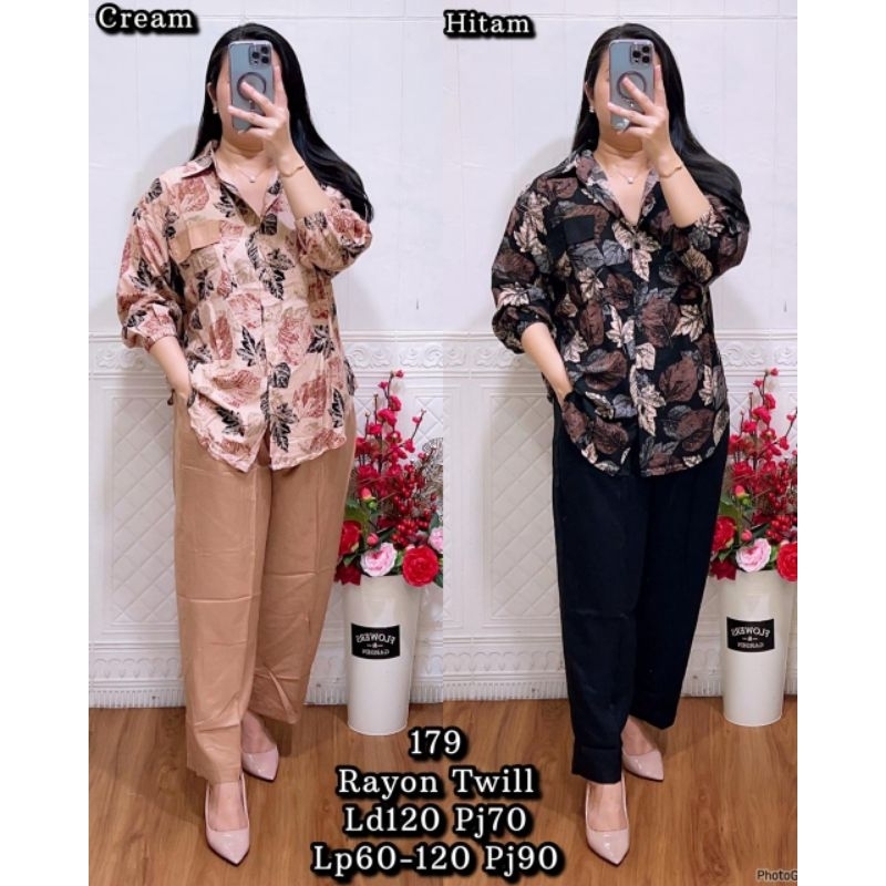 LF 179 SETELAN PP KEMEJA MOTIF BUNGA BAHAN RAYON TWILL