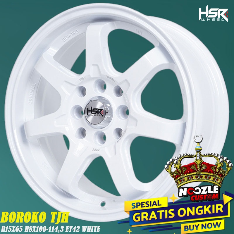 Velg Mobil Ring 15 Lubang 4 Double PCD Pelek Racing Warna Putih Terbaru HSR TJH R15