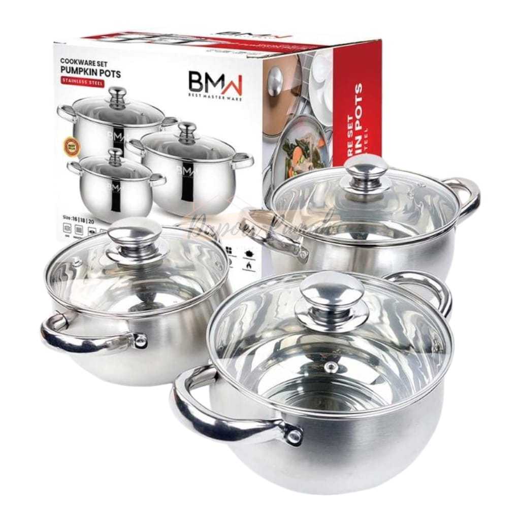 Panci Pumpkin BMW Set/Panci Tutup Kaca Stainless 3 Pcs/Panci Soup Labu BMW