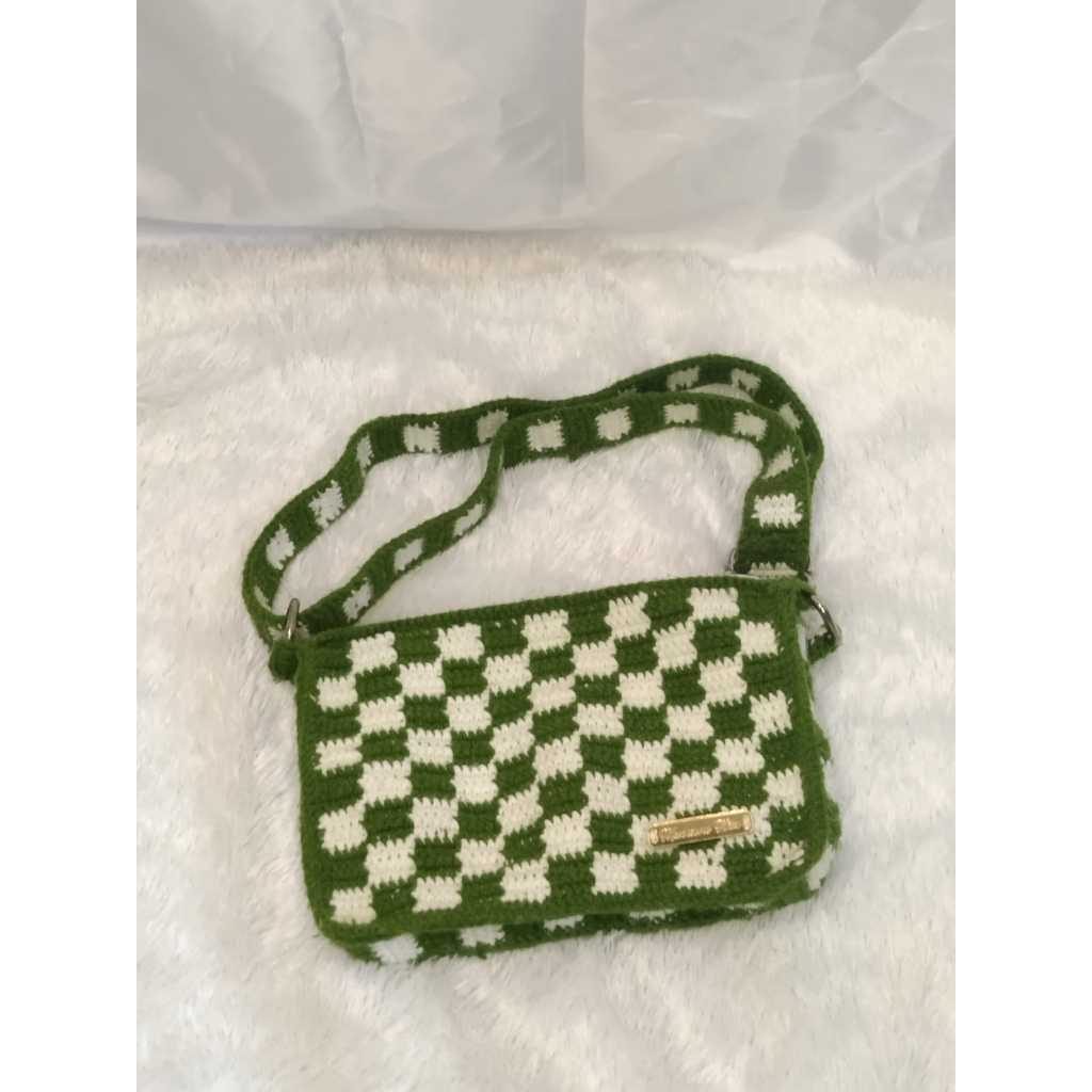 TAS RAJUT MOTIF KOTAK KOTAKTAS RAJUT HANDMADE | TAS RAJUT WANITA | TAS RAJUT WANITA SELEMPANG | TAS 