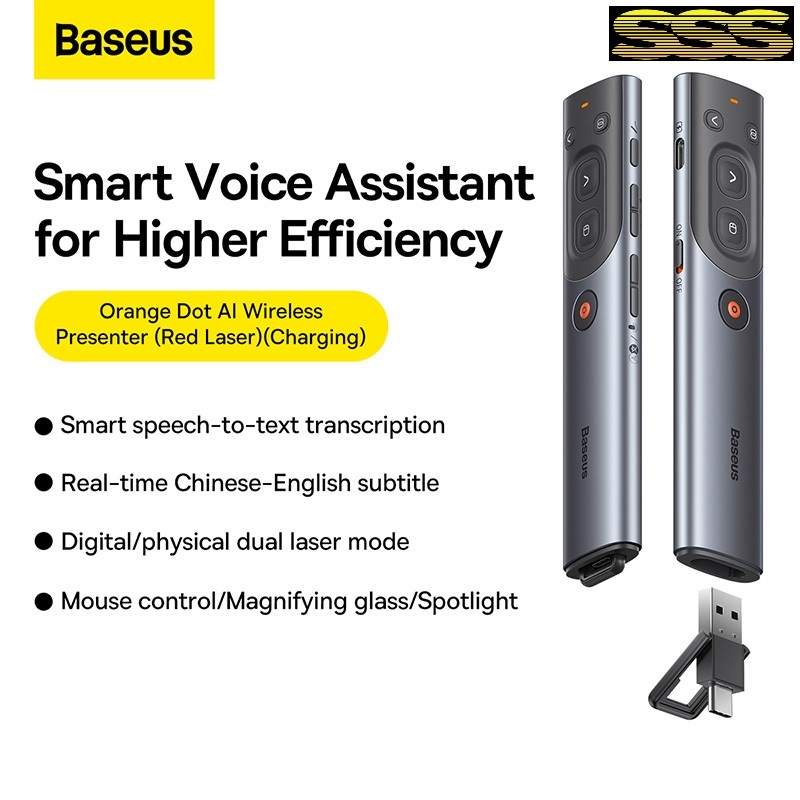 Laser Pointer Baseus Spotlight AI Wireless Presenter Laser Pointer Digital Untuk TV LED Air Mouse -