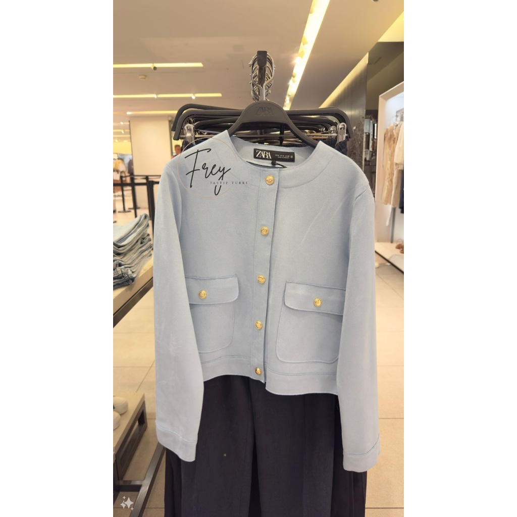 ZaraTurki Faux Suede Cropped Jacket SALE [Ready Stock sz L, Sky Blue]