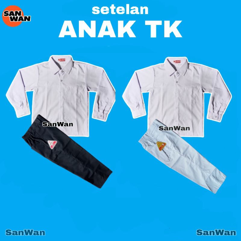 Setelan Seragam Sekolah Anak TK PAUD Laki Baju Celana Panjang