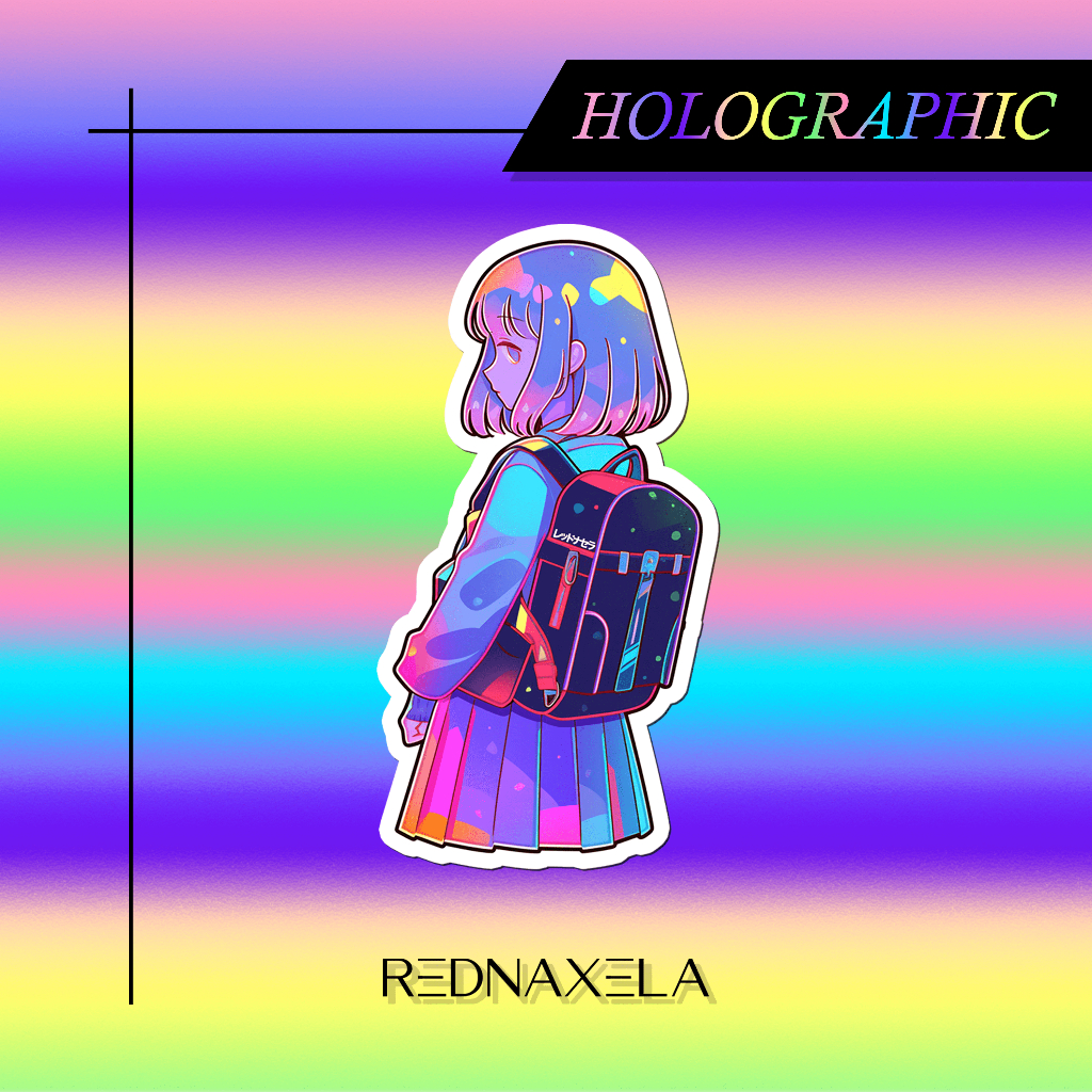 

Stiker Vinyl Hologram School Anime Girl Holographic Decorative Stickers