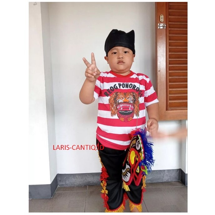 Baju Barongan Anak Laki Laki Usia 7 tahun Kaos Reog Ponorogo Kuda Spons Pecut Jaranan Udeng Jawa - M