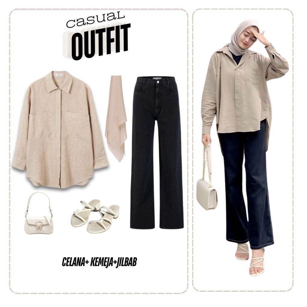 One set 3in1 wanita ootd casual korean style | oneset setelan kemeja linen celana kulot cullote high