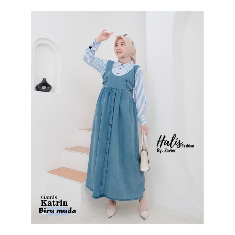 Gamis Jeans Salur Kekinian // Dress Jeans Denim Salur Garis // Gamis Dress Muslimah