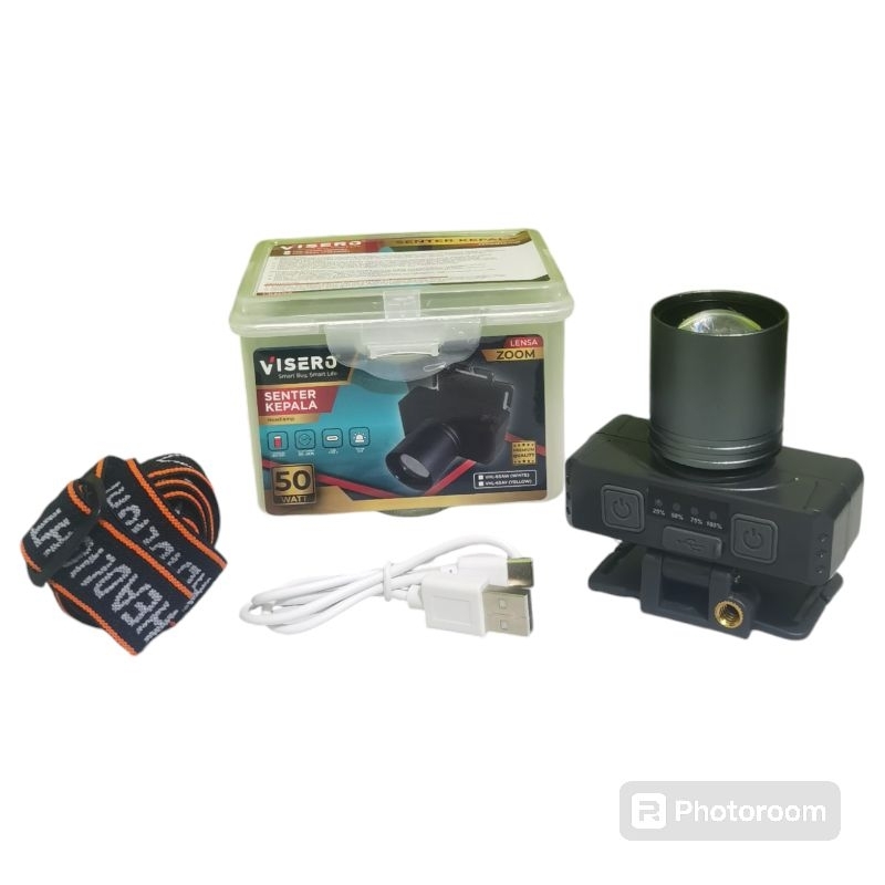 Senter Kepala Visero ZOOM 50W tipe VHL-65AW Cahaya putih Original 100 % / Senter Kepala Visero ZOOM 