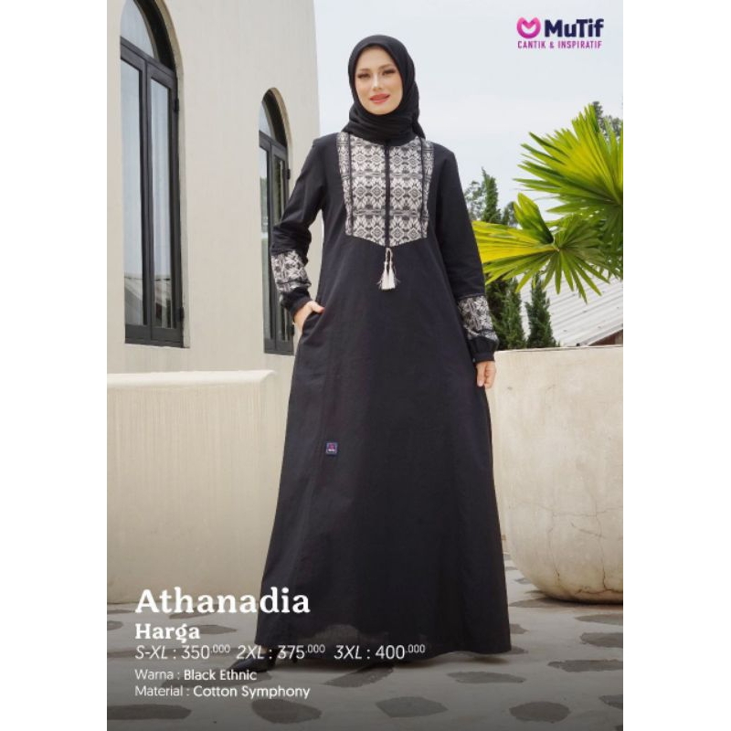 Mutif Athanadia - Gamis polos kombinasi motif | gamis dewasa | gamis remaja | gamis busuifriendly | 