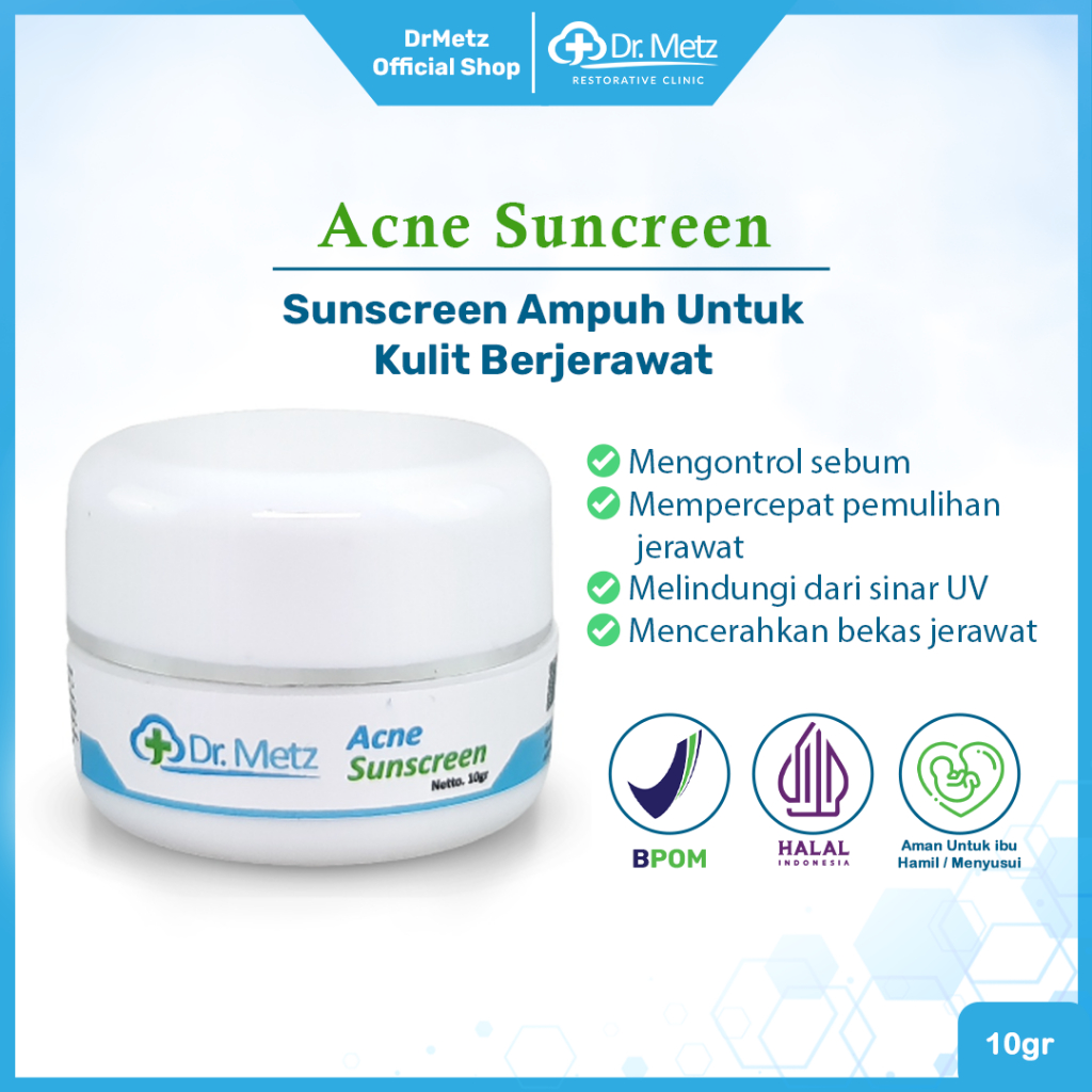 With SPF 30 Krim Siang Untuk Jerawat & Bekas Jerawat - Dr Metz Skincare Acne Sunscreen