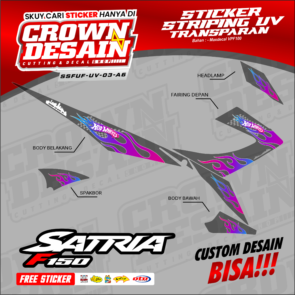 (COD)Stiker Striping Transparan Satria FU Facelift 150 Desain Hotwheels Racing - Stiker Semifull Sat