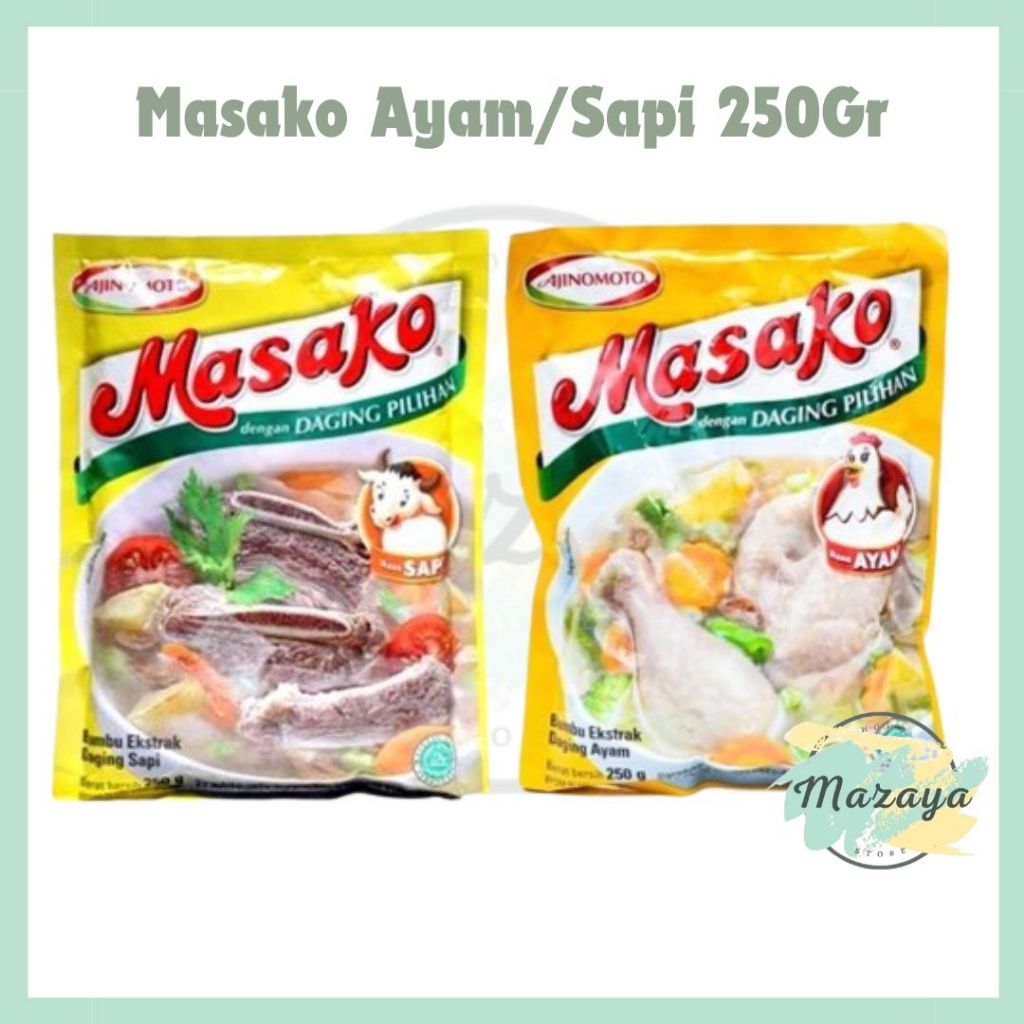 

MASAKO RASA AYAM DAN SAPI PENYEDAP RASA PER BUNGKUS 250GRAM - MAZAYA HOMESTORE