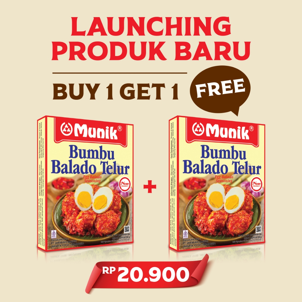 

BUY 1 GET 1 Munik Bumbu Balado Telur 150 gr (NEW PRODUCT)