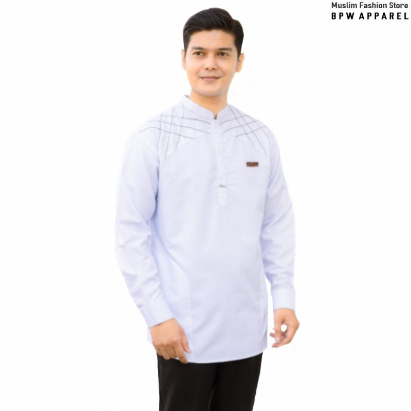 Asakhi - Baju Koko Putih Pria Lengan Panjang Model Arbani Kemeja Koko Kurta Pria Dewasa