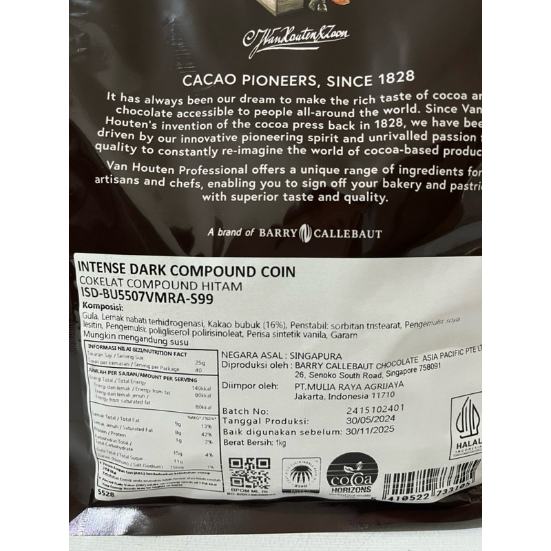 

JKL Van Houten Professional chocolate coins / V compound coin orinal pack / coklat koin