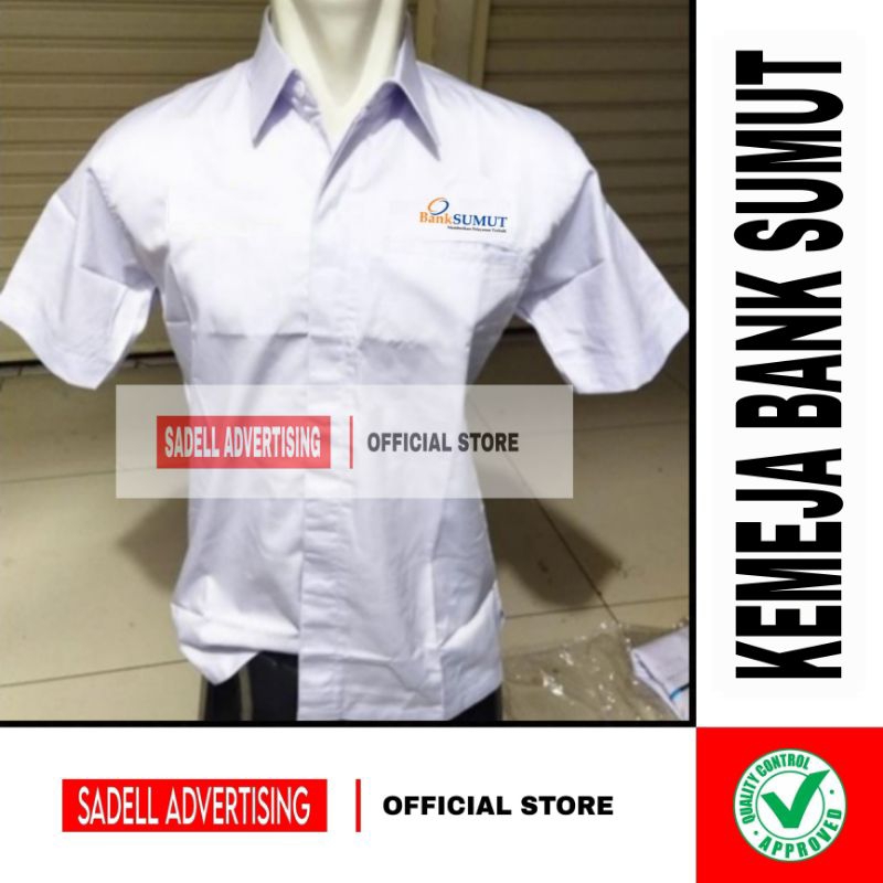 Kemeja Bank SUMUT Seragam Bank SUMUT Putih Lengan Pendek Pria Bordir