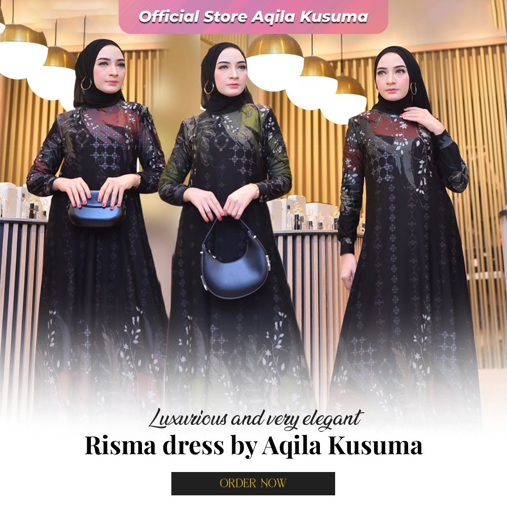 AQILA - RISMA DRESS - Gamis cantik Calvin Jeans Motif