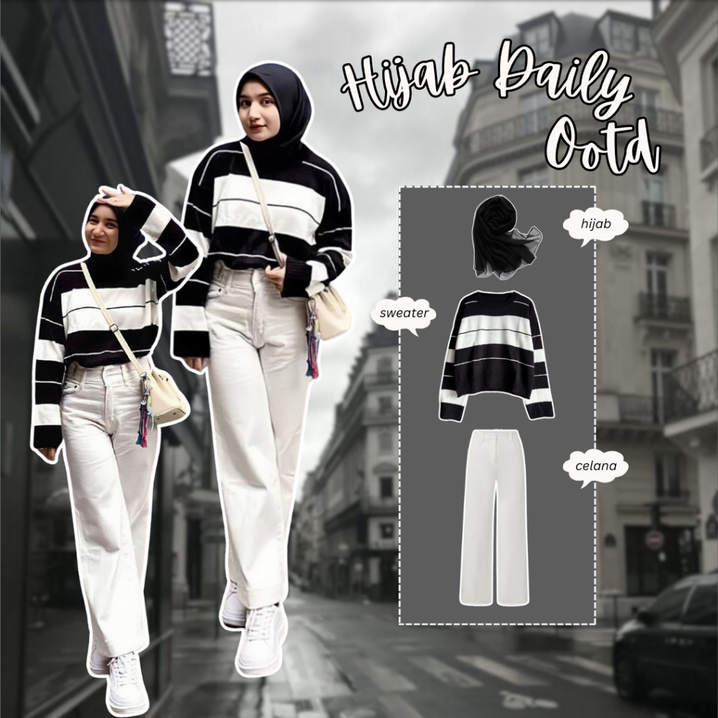 Setelan 3in1 OOTD Daily Hijab Casual One Set Wanita Kekinian Outfit Pinterest OOTD Hijab Set AA236