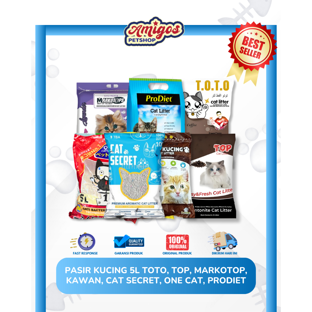 Pasir Kucing 5L - Pasir Toto/Pasir Top/Pasir Markotop/Pasir Kawan/Pasir Cat Secret/Pasir One Cat/Pas