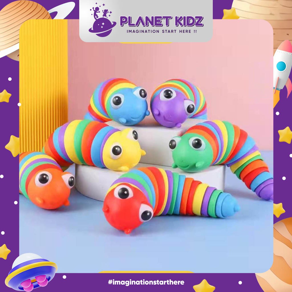 PLANETKIDZ FK290 Mainan Fidget Slug Ulat dan Siput Fidget Slug Toys Mainan Ulat rainbow