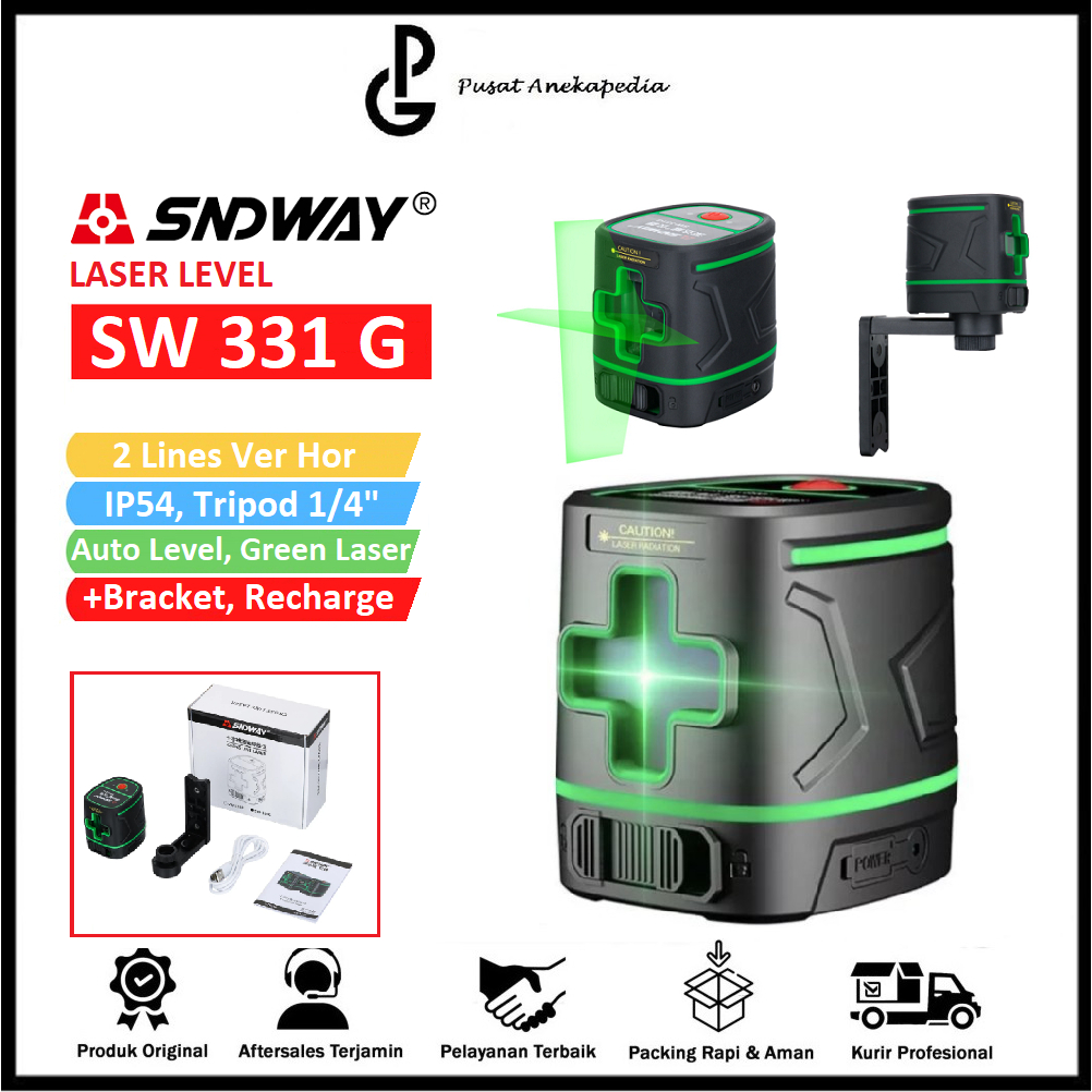 SNDWAY SW-331G Cross Laser 2 Lines Self Leveling - Rechargeable Green SNDWAY SW - 331G