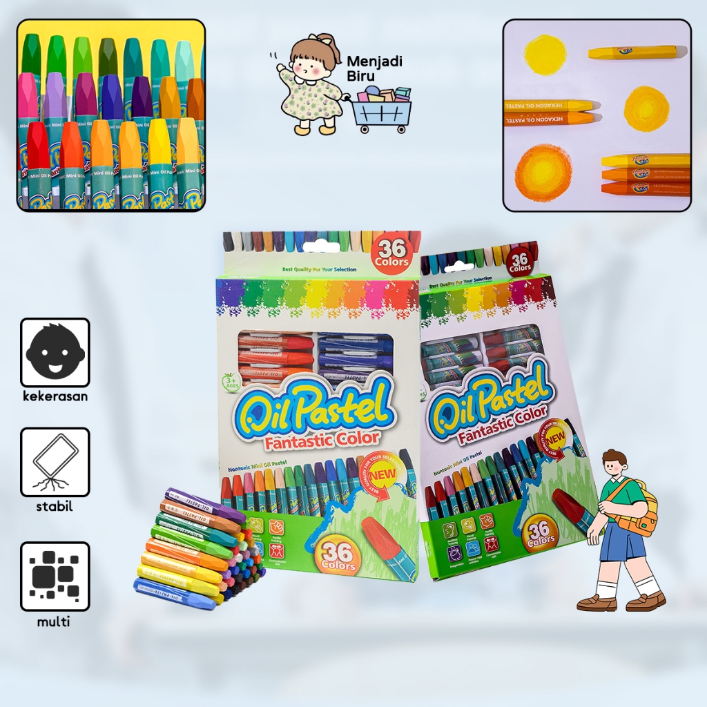 

Pastel minyak heksagonal mudah diwarnai 36 warna campuran warna pastel TK yang aman dan dapat dicuci