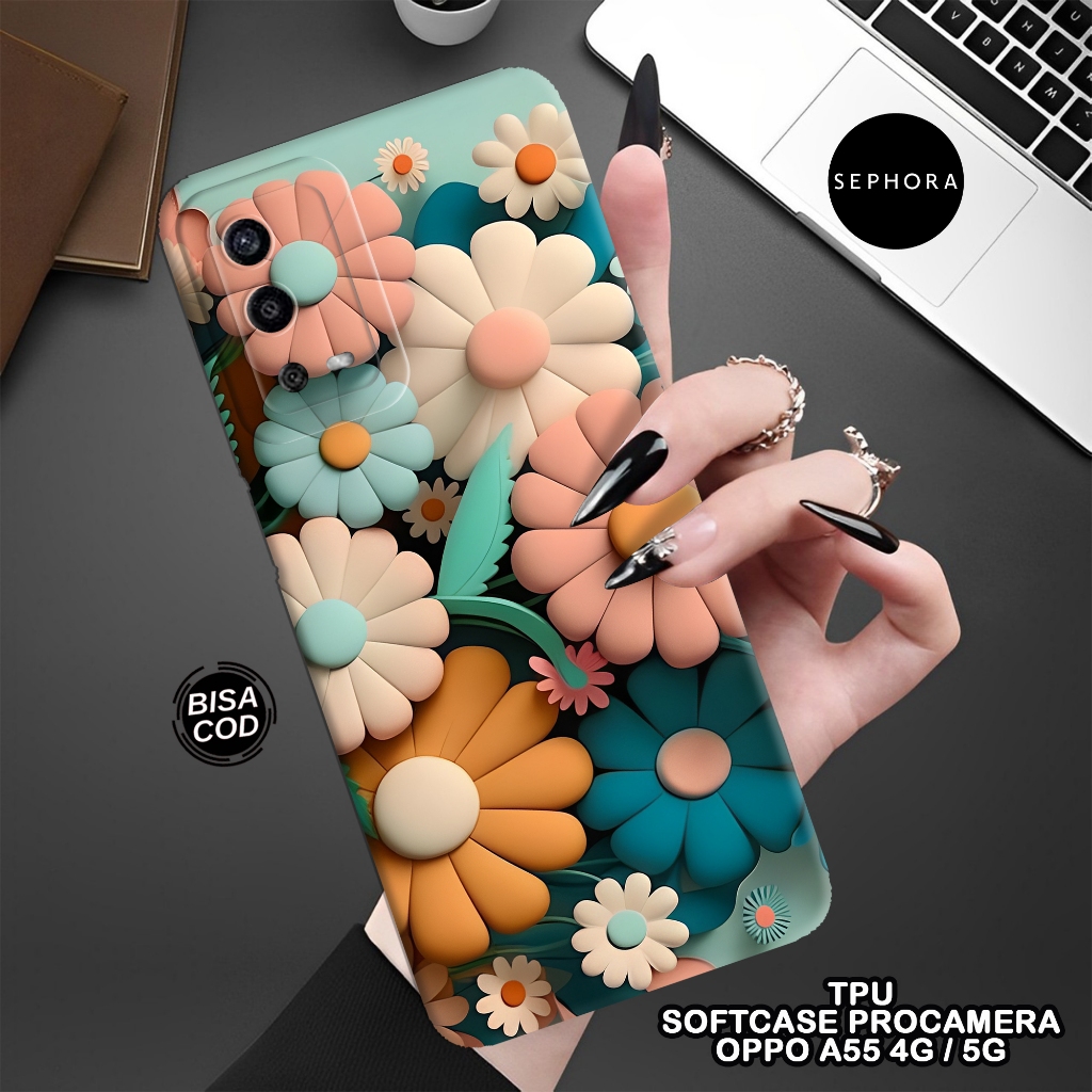 Softcase OPPO A55 4G Terbaru - Fashion Case Bunga - Case OPPO A55 4G - Case Pro Camera - Casing OPPO