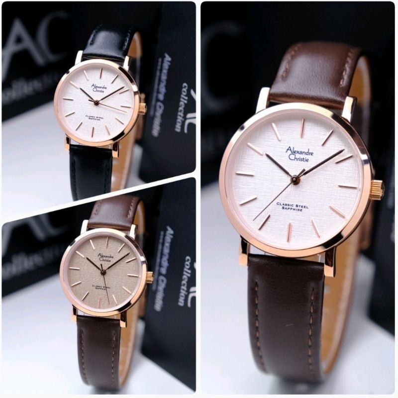 jam tangan wanita alexander cristie ori ac8698  ac 8698 kulit kaca shapire