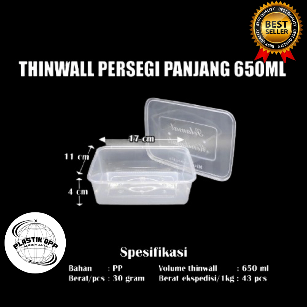 Thinwall PERSEGI PANJANG 650ml + Tutup ISI 10 PCS TEBAL TERMURAH / Kotak Makan Plastik 650 ml FREE P