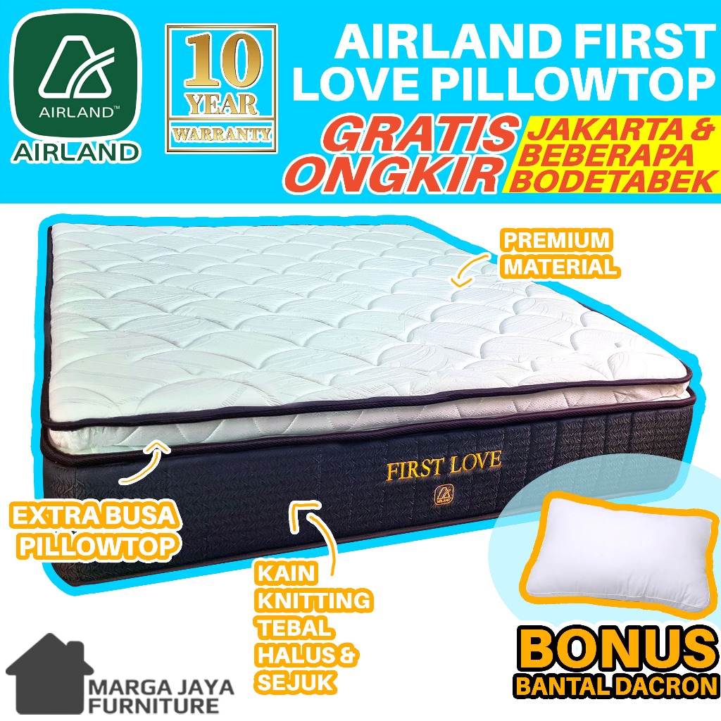 Spring bed AIRLAND FIRST LOVE PillowTop Kasur Tebal 30 cm ORIGINAL ORI 100% 120x200 160x200 180x200 
