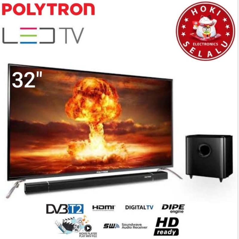 Polytron LED Digital TV 32 Inch PLD 32BV1558 Cinemax Soundbar + Subwoofer SWF 0240 HD TV HDMI USB